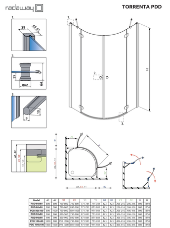 Душевое ограждение Radaway  Torrenta PDD 90 900*900*1850 31600-01-01N 
