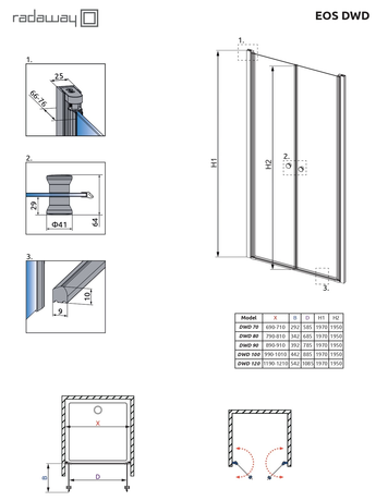 Душевое ограждение Radaway   EOS DWD 70 700*1970 37783-01-12N 