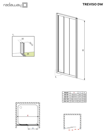 Душевое ограждение Radaway   Treviso DW 90 900*1900 32303-01-01N 
