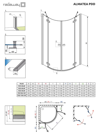 Душевое ограждение Radaway    Almatea PDD 1000*1000*1950 30522-01-08N