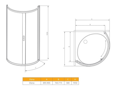 Душевое ограждение Radaway    Diana 900*900*1950 30302-01-05NA 