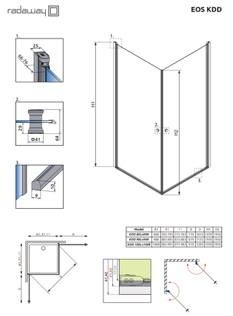 Душевое ограждение Radaway  EOS KDD 90 900*900*1970 37203-01-01N 