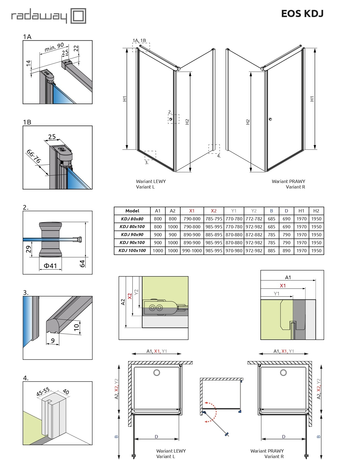 Душевое ограждение Radaway  EOS KDJ 80x100R 800*1000*1970 37543-01-01NR  