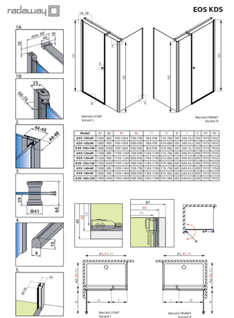 Душевое ограждение Radaway  EOS KDS 100L 1000*1000*1970 37552-01-01NL  