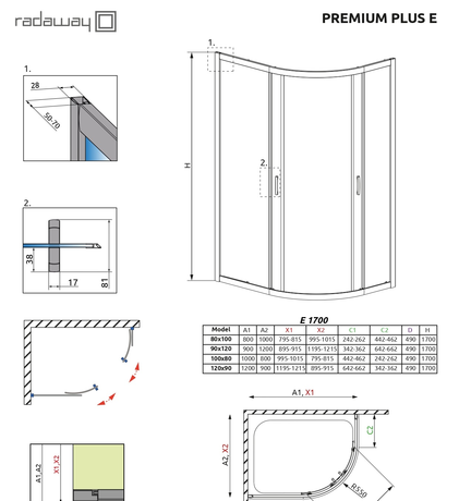 Душевое ограждение Radaway  Premium Plus E 1000*800*1700 30481-01-06N    