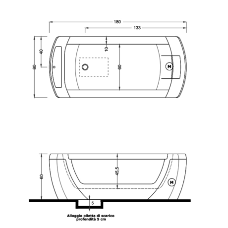 Ванна  Gruppo Treesse  Vision V137B.2(DX) 1800x800x600мм белая