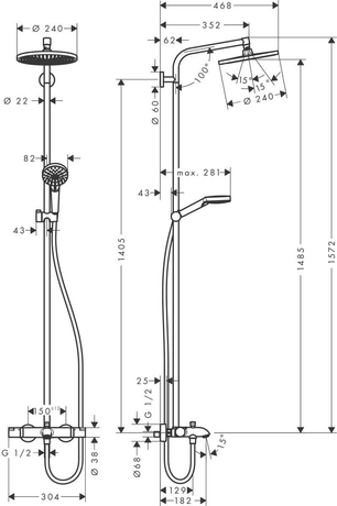 Душевая система Hansgrohe   Crometta S 240 1jet Showerpipe 27320000