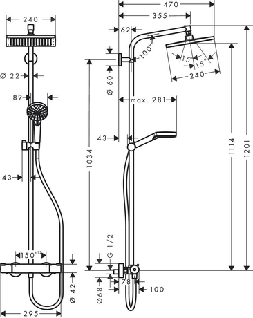 Душевая система Hansgrohe   Crometta Е 240 1jet Showerpipe 27271000
