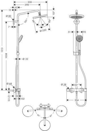 Душевая система Hansgrohe   Croma 220 Showerpipe 27185000 хром
