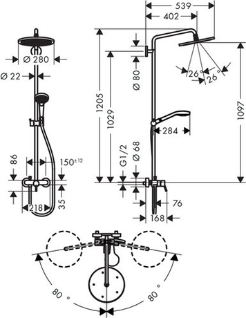 Душевая система Hansgrohe   Croma Select 280 Air 1jet Showerpipe 26791000