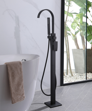 Смеситель Abber Wasserfall AF8615B напольный, черный матовый