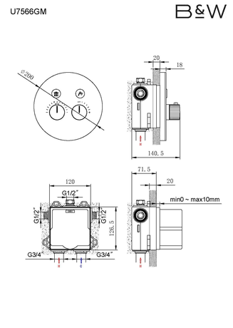 Душевая система Black&White   U7566GM 