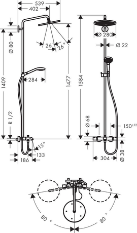 Душевая система Hansgrohe  Croma Select 280 Air 1jet Showerpipe 26792000