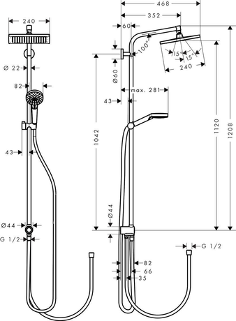 Душевая система Hansgrohe   Crometta E 240 1jet Showerpipe Reno EcoSmart 27289000