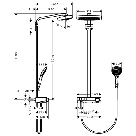 Душевая система Hansgrohe   Raindance Select Push 300 3jet Showerpipe 27127000 хром 