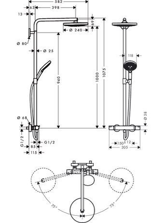 Душевая система Hansgrohe   Raindance Select S 240 2 jet Showerpipe 27129000 хром 