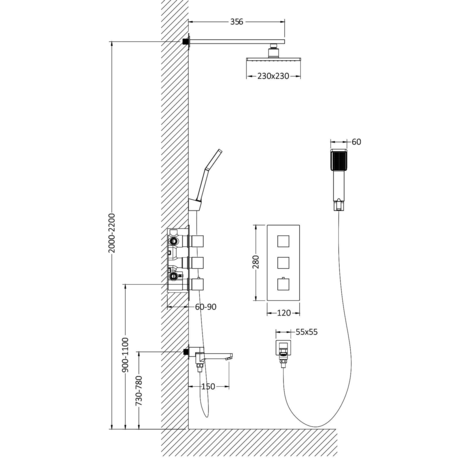 Душевая система Timo  Tetra-thermo SX-0199/17SM золото матовое