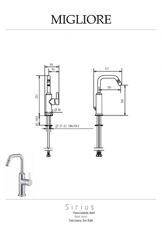 Смеситель Migliore SIRIUS 28175 для биде, хром