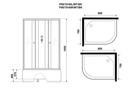 Душевая кабина Niagara    Promo P90/70/40L/MT/BK  
