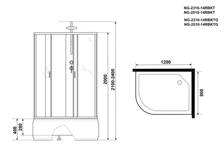 Душевая кабина Niagara  NG-2310-14RBKTG (1200х800х2100)