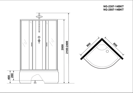Душевая кабина Niagara  NG-2507-14BKT (800х800х2100) 