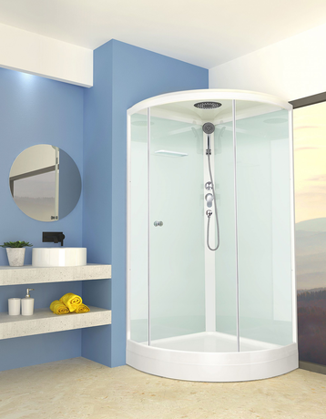 Душевая кабина Domani-Spa  Simple 99 с крышей, белые стенки, прозрачное стекло