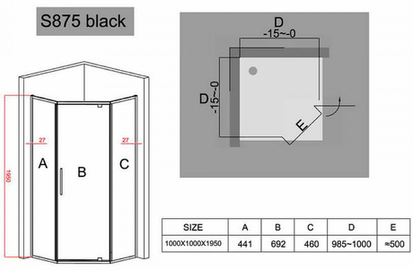 Душевое ограждение Black&White  S875- 1000