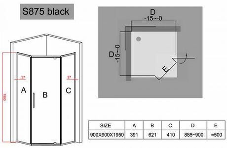 Душевое ограждение Black&White  S875- 900