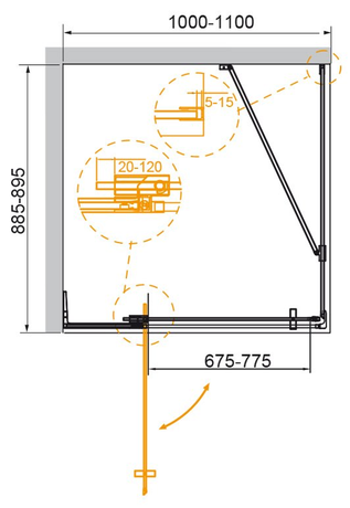 Душевое ограждение CEZARES SLIDER-AH-1-90-100/110-C-Cr